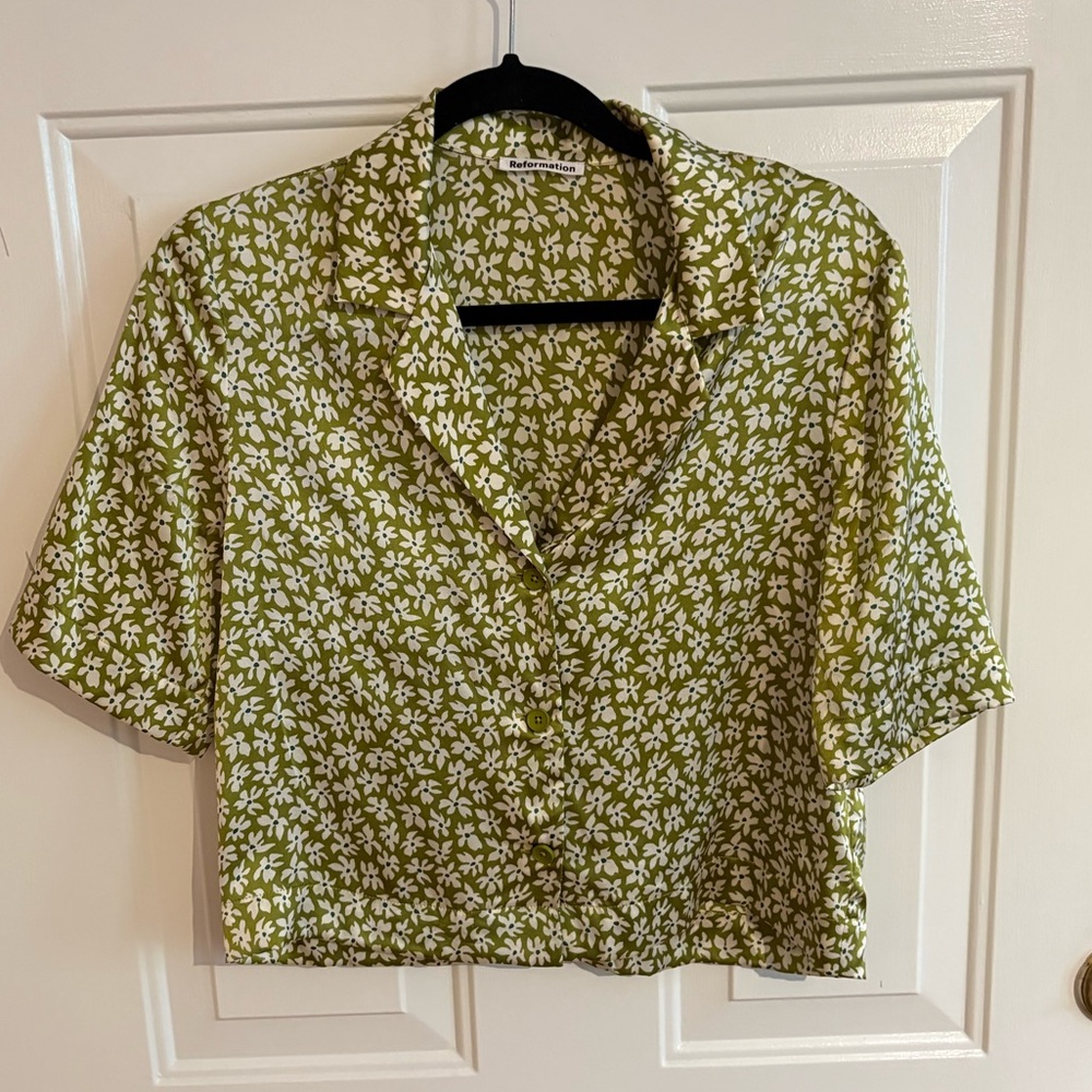 Reformation Floral Silk Button Down Shirt